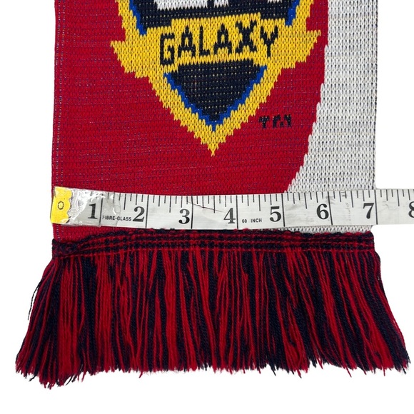 RARE LA Galaxy Crest Scarf Fringe Los Angeles Soccer Team Winter Knit Red Blue - Picture 10 of 14